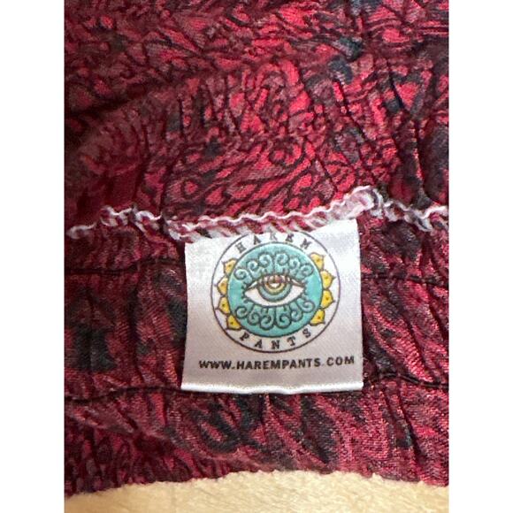 Women's Red Blue Floral Smocked Drapey Tapered Jogger Harem Pants One Size - Picture 5 of 5